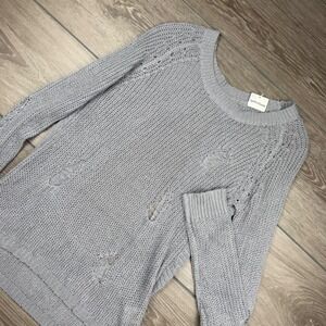 Uniq Womens Sweater Distressed Open Back Knit Grey Large